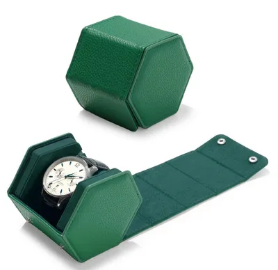 Obrázok produktu pre Uhrenbox, cestovná taška z prírodnej kože, zelená, 1 priehradka, 8,5 x 9,5 x 9 cm