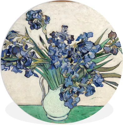 Produktbild von MuchoWow® Rundes Wandbild - Runde Bilder Stilleben mit Schwertlilien - Vincent van Gogh Ø 90 cm Kreis Wanddekoration Kunststoff - Wandkreis - Wandschmuck - Wand-Kreis - Wohnzimmer - Bild - Runde - Wanddeko - Dibond - Kunstdrucke
