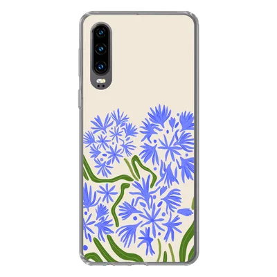 Produktbild von MuchoWow® Handyhülle Schutzhülle Hülle für Huawei P30 Blume - Blau - Blatt - Einfach Silikon Softcase Handy Hülle - Kartenbesitzer