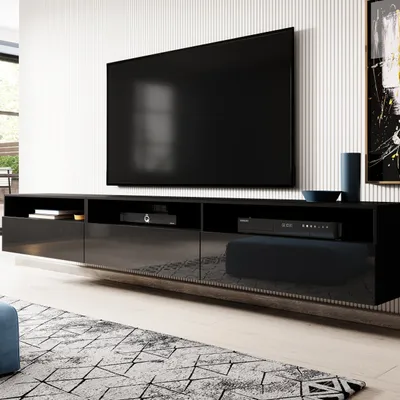 Produktbild von Masseno TV-Schrank ATENEO 270 cm Fernsehschrank mit 3 Türen TV-Lowboard für Wohnzimmer Modern 270x41x40 cm Schwarz / Schwarz
