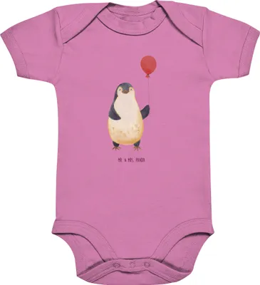 Produktbild von Mr. & Mrs. Panda Strampler Baby Pinguin Luftballon 6. - 12. Monat - Bubble Gum Pink - Geschenk, Kirmes, Babystrampler, Liebe, overall, Babybody, strampelanzug, Jahrmarkt