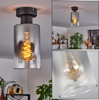 Produktbild von Bovo moderne Deckenlampe aus Metall/Glas in Schwarz/Rauchfarben/Klar