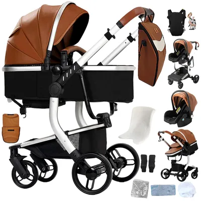 Productafbeelding van Babywagen, opvouwbaar design, compatibel met autostoeltje, model X518-KHAKI
