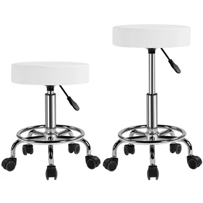 Produktbild von Yaheetech Rollhocker Drehhocker, höhenverstellbar 50,5–65 cm, Arbeitshocker mit Rollen, Bürohocker bis 120 kg, Weiß