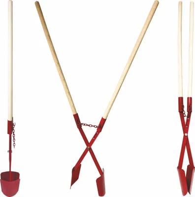 Produktbild von Erdlochausheber ca 11-28 cm Gr.1 Erdlochschaufel  mit 2 Stück Hartholzstiele 162 cm Erdlochheber Lochspaten Handbagger Lochschaufel Handlochschaufel mit montierter Kette zum verstellen