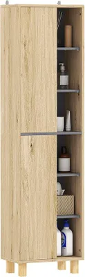 Zdjęcie produktu dla Szafka łazienkowa – 6 szuflad – 2 półki – 40 cm (szer.) x 24 cm (gł.) x 148 cm (wys.) – drewniana rama