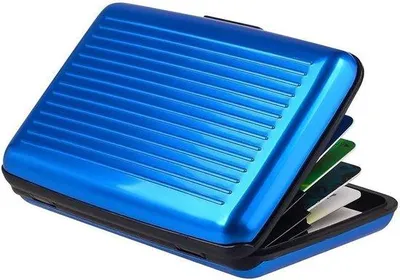 Image de Porte-cartes en aluminium avec protection RFID, fin, 6 compartiments, étanche, mécanisme de fermeture simple