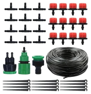 Produktbild von Bewässerungssystem für den Garten – Automatische Bewässerung – Pflanzenpflege – Verstellbarer Wasserfluss – 10 cm Schlauch – Schwarz