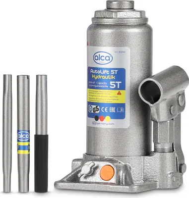 Produktbild von alca® Hydraulischer Wagenheber 5t I Stempelheber & Unterstellheber aus Stahl I für Auto, Motorrad, PKW & Werkstatt I Hubhöhe 197-382 mm I &