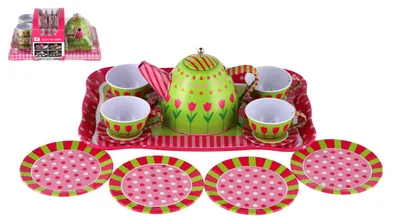 Zdjęcie produktu dla Zestaw naczyń do herbaty z blachy, 14 sztuk w blistrze, 25 x 17 x 11 cm