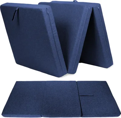 Produktbild von sunnypillow Premium Klappmatratze 80 x 195 x 15cm Blau | 3-teilige Faltmatratze mit abnehmbarem Bezug | Schaumstoff extra dick 15cm | Matratze faltbar klappbar Gästematratze Reisematratze |