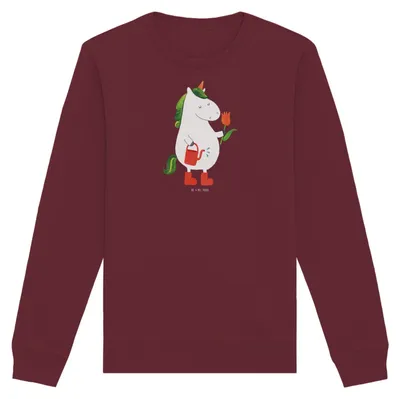 Produktbild von Mr. & Mrs. Panda Baumwoll Pullover Einhorn Gärtner Größe L - Burgundy - Geschenk, Unicorn, Blume, Stiefel, Freundin, Garten, Einhörner, Sweatshirt, Organic, Pulli, Bio