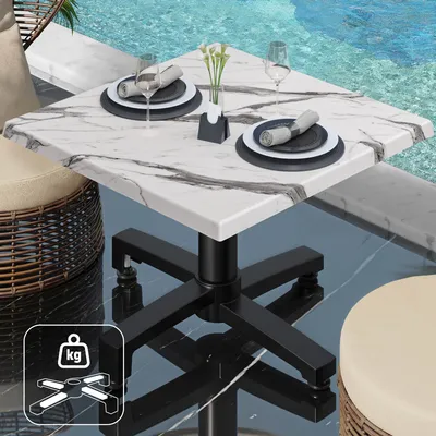 Produktbild von WBO | Jamaika Loungetisch | B:T:H 70 x 70 x 40 cm | Weiß Marmor / Schwarz | Zusatzgewicht | Bistro Loungetisch Gastro Tisch