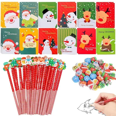 Produktbild von Weihnachts-Bleistifte mit Radiergummi und Notizbücher Set | 24 Stück