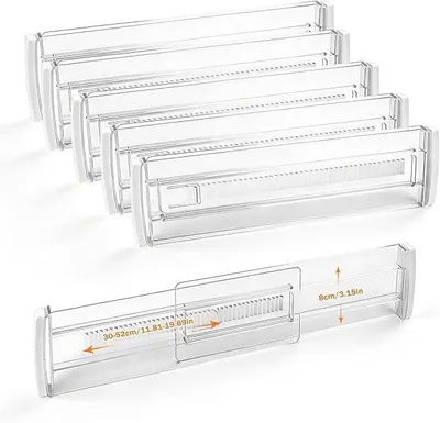 Produktbild von PolkaHome® 6er Set Schubladen Organizer Verstellbar 30-52 cm Transparent Schubladenteiler Küche Bad