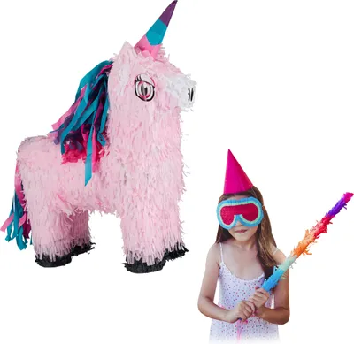 Image de Relaxdays Piñata licorne, à suspendre, enfants, filles, anniversaire, licorne, à remplir soi-même, piñata, rose