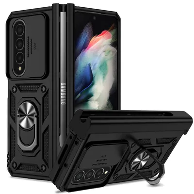 Obrázek produktu pro Pouzdro pro Samsung Galaxy Z Fold 4 5G dvouvrstvé pouzdro s posuvným krytem kamery a prstencovým stojánkem černé