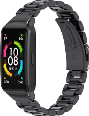 Produktbild von Strap-it Stahlband - Kompatibel mit Honor Band 6 Armband Ersatzarmband - Gliederarmband - Smartwatch Hochwertiges Edelstahl Faltschließe für Armband Schwarz