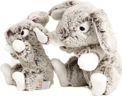 Produktbild von Uni-Toys - Hasen, Mama und Kind (2-teilig) - dunkelbraun-meliert - 22 cm/15 cm (Höhe) - Plüsch-Kaninchen - Plüschtier, Kuscheltier