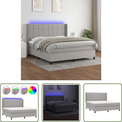 Produktbild von The Living Store Boxspringbett mit Matratze & LED Hellgrau 180x200 cm Stoff