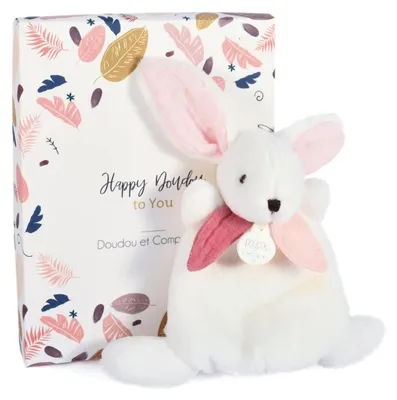 Image de Doudou et Compagnie - Petit lapin en peluche – Collection Happy Boho – Rose – 17 cm – Happy