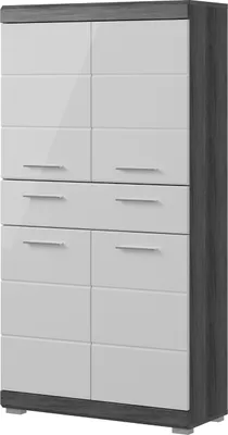Produktbild von Badezimmer Midischrank "Shawn" weiß Hochglanz und Rauchsilber grau Badschrank
