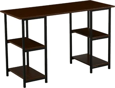 Produktbild von SVITA Studio Bürotisch mit Regal Nussbaum-Optik schwarze Metall-Beine Schreibtisch Computertisch Arbeitstisch PC Tisch