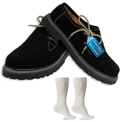 Produktbild von Trachtenschuhe +Trachtensocken Set Haferlschuhe wildleder mit socken 40cm, Schuhgröße:39, Farbe:Schwarz