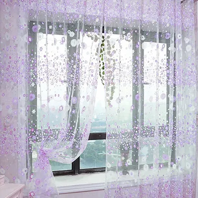 Produktbild von Fenstervorhang durchscheinend Blumenmuster Raumdekor Pastoral Balkon Valance für Home Office Cafe-Lila