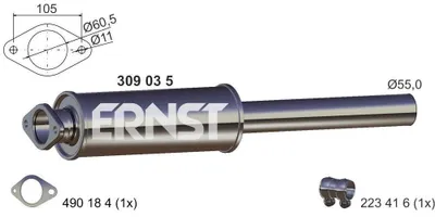 Produktbild von ERNST 309035 Vorschalldämpfer Schalldämpfer für FORD Kuga Mk2 (DM2)