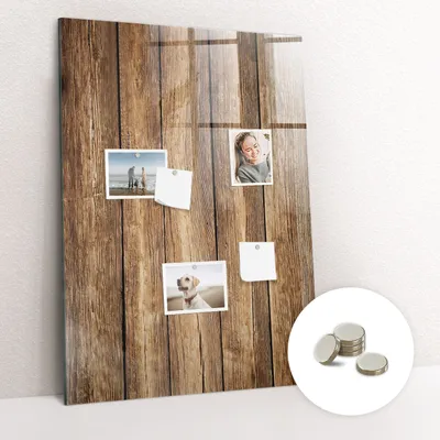 Obrázek produktu pro Magnetická Tabule na Zeď Skleněná - Memo Board Kleněnou Přední Stranou - 5 magnetů v balení - 70x100 cm - Textura dřeva