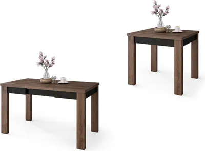 Produktbild von All4All Couchtisch Faro , Wohnzimmertisch , Kaffeetisch , Esstisch in Holzoptik , Esszimmertisch , Braune + Schwarz , ausziehbar bis 130cm , 80x75cm