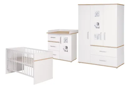 Produktbild von roba Kindermöbelset 'Pia', 3-teilig, inkl. Kinderbett 70x140cm, Wickelkommode, Kleiderschrank, weiß