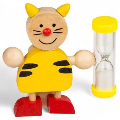 Produktbild von Kinderzahnputzständer mit Sanduhr - Holzfiguren - Bildungsfördernd - Dekorativ - Kindgerecht - 3 Minuten Timer - 8 x 8,5 cm