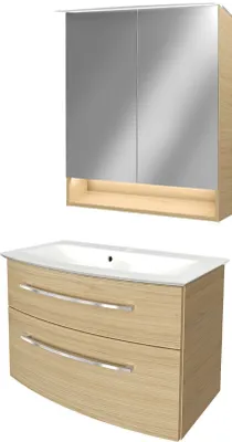 Produktbild von Fackelmann B.STYLE Badmöbel Set 3-teilig, 83 cm, Braun + LED-Spiegelschrank