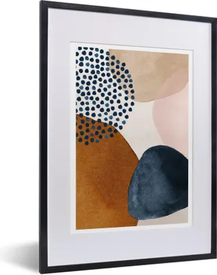 Produktbild von Poster mit Rahmen - Aquarell - Abstrakt - Punkte - 30x40 cm - Poster mit zchwarzem Bilderrahmen