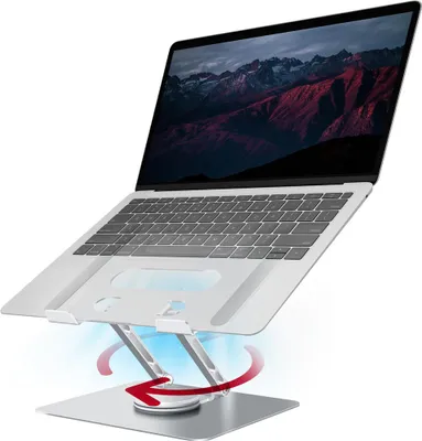 Image de Support pour ordinateur portable réglable en hauteur avec socle pivotant à 360°, compatible avec les MacBook de 10 à 17 pouces
