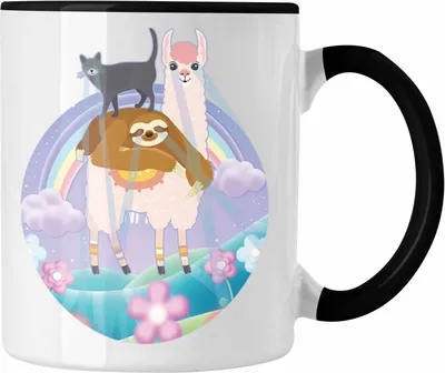 Produktbild von Trendation - Verrückte Tasse Geschenk Katze Llama Faultier Geschenkidee für Frauen (Schwarz)