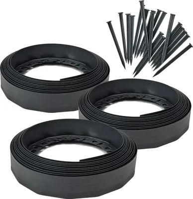 Image de Bordure de parterre Garronda en plastique avec ancrages de fixation, 30 m x 6 cm, avec 60 clous de fixation