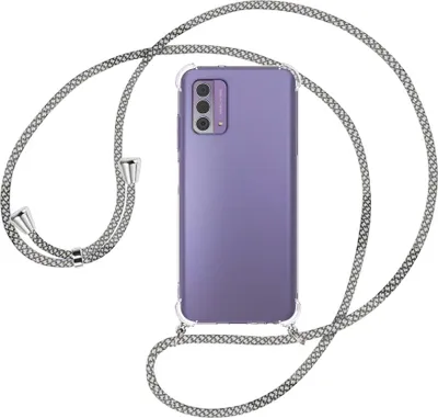 Produktbild von Handykette Backcover-Schutzhülle mit Band (Metall silberfarben) für Nokia G42 5G (6.56'') - weiß/grau kariert