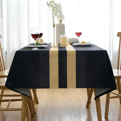 Productafbeelding van Tafelkleed, afwasbaar, rond, 100 cm, linnenlook, zwart, vlekbescherming, geschikt voor tuintafels