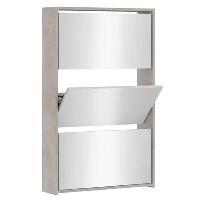 Produktbild von Schuhschrank mit Spiegel 3 Fächer Betongrau 63x17x102,5 cm