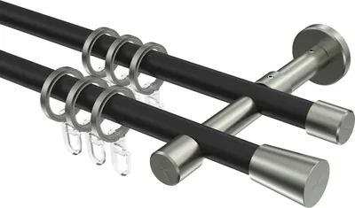 Produktbild von Interdeco Gardinenstange / Vorhangstange Schwarz / Edelstahl-Optik, Typ Sinux Carelli (Konus), 16 mm Ø 2-läufig, 540 cm