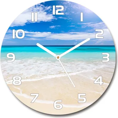 Produktbild von Wanduhr aus Glas 30fi Glasbild Glasuhr Gehärtetes Glas - weisse-zeiger - Tropical beach