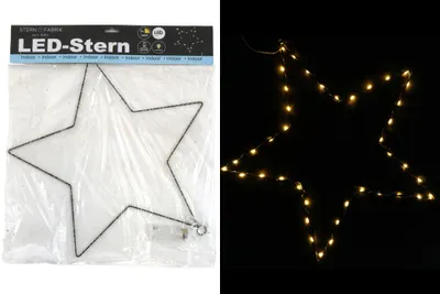 A product image split into two halves. The left half shows the product in its packaging, and the right half shows the product lit up against a black background.