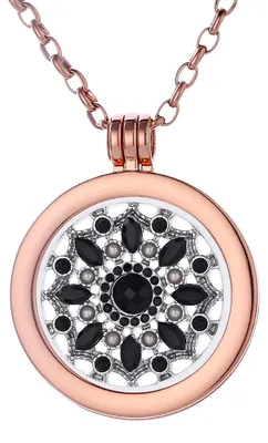 Produktbild von Morella Damen Halskette roségold 70 cm Edelstahl mit Anhänger und Coin 33 mm Blüte Zirkonia schwarz in Schmuckbeutel