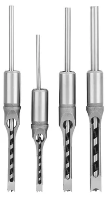 Produktbild von 4-teiliges Set Vierkantbohrer (1/4", 5/16", 3/8", 1/2") für Holz, inklusive Meißel und Bohrwerkzeug.