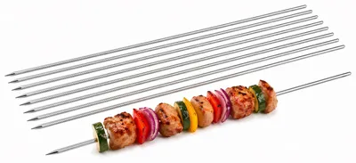 Zdjęcie produktu dla Zestaw 10 sztuk szpikulców do grillowania ze stali nierdzewnej, 33 cm – okrągłe szpikulce do szaszłyków ze stali nierdzewnej – szpikulce do mięsa na grilla, mangal i ognisko