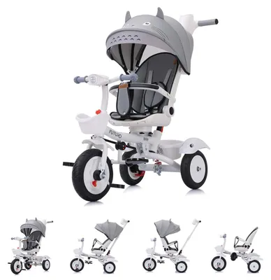 Zdjęcie produktu dla Rower trójkołowy Chipolino Futuro 2 w 1 składany, uchwyt na kubek, muzyka, światło, kołapoliuretan szary