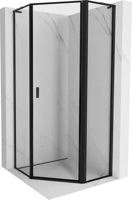 Image de Mexen Mist L cabine de douche pentagonale avec porte battante droite 100 x 100 cm, cadre noir, noir - 8A8L-100-100-70-70-P